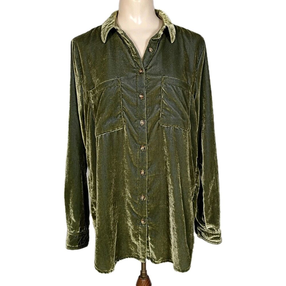 Maeve Karina Green Velvet Blouse Button Down 4 Fairy Woodland Mossy